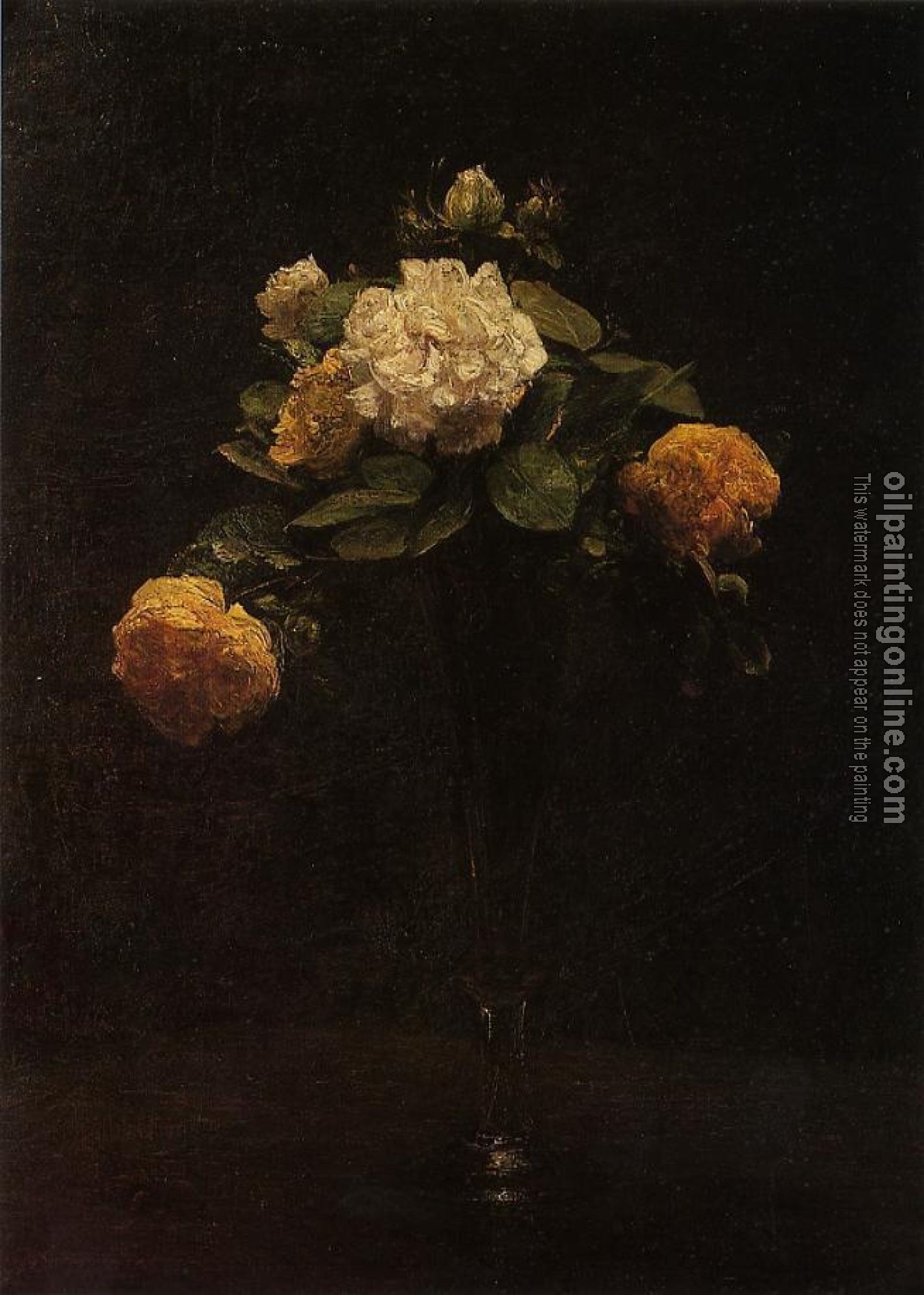 Fantin-Latour, Henri - White and Yellow Roses in a Tall Vase